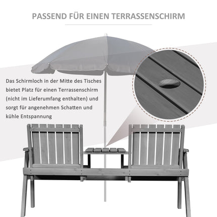 Gartenmöbel-Set – Graues Massivholz, 2 Sitzplätze, Schirmloch