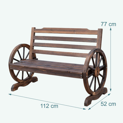 Gartenbank mit Wagenrad-Armlehnen, 2-Sitzer