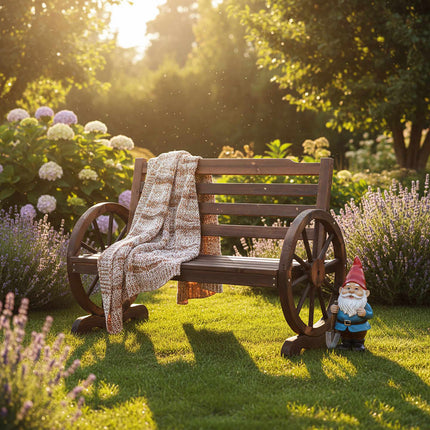 Gartenbank mit Wagenrad-Armlehnen, 2-Sitzer