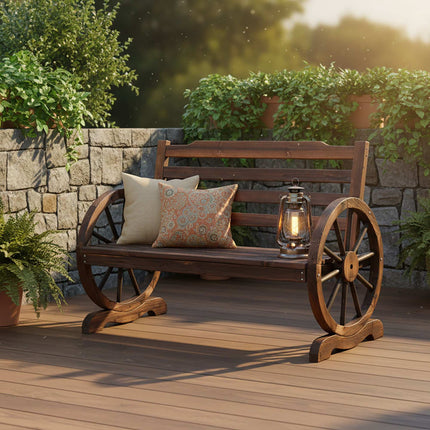 Gartenbank mit Wagenrad-Armlehnen, 2-Sitzer