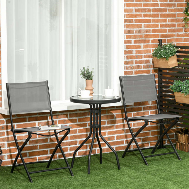 Garten-Bistro-Set – 1 Tisch & 2 Klappstühle, Stahlgrau