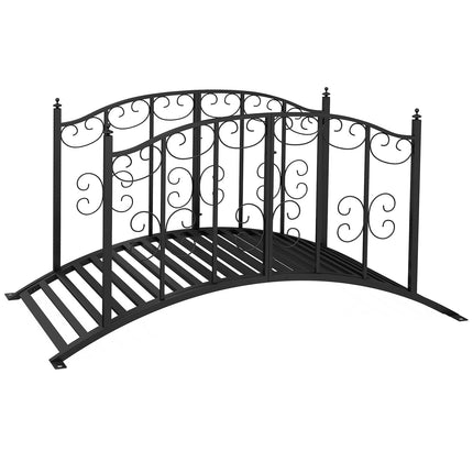 Gartenteichbrücke aus Stahl mit Blumengeländer, 1,19 m, schwarz