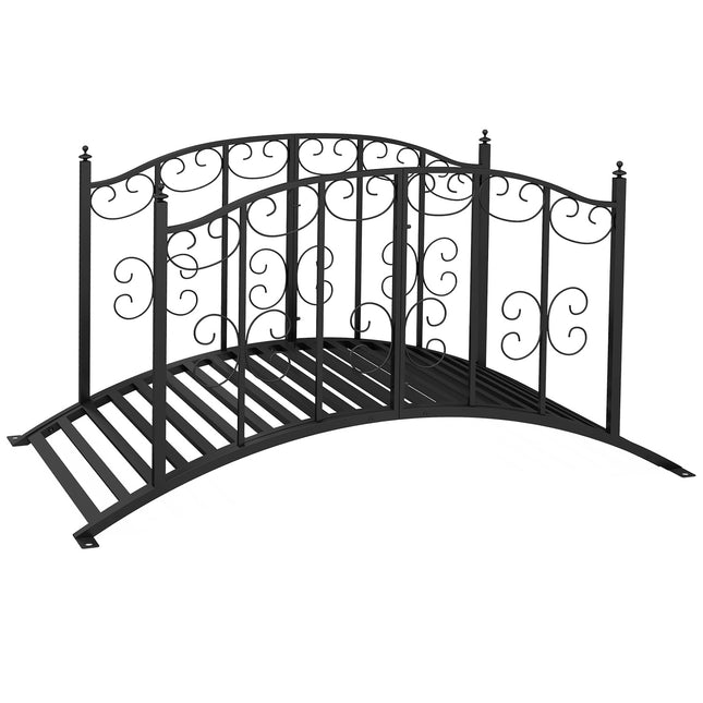 Gartenteichbrücke aus Stahl mit Blumengeländer, 1,19 m, schwarz