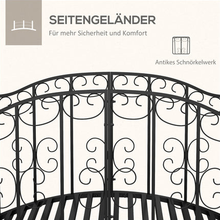 Gartenteichbrücke aus Stahl mit Blumengeländer, 1,19 m, schwarz