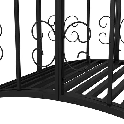 Gartenteichbrücke aus Stahl mit Blumengeländer, 1,19 m, schwarz