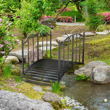 Gartenteichbrücke aus Stahl mit Blumengeländer, 1,19 m, schwarz