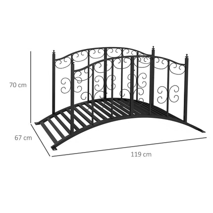 Gartenteichbrücke aus Stahl mit Blumengeländer, 1,19 m, schwarz