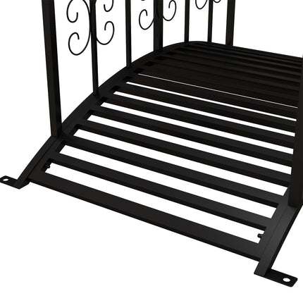 Gartenteichbrücke aus Stahl mit Blumengeländer, 1,19 m, schwarz
