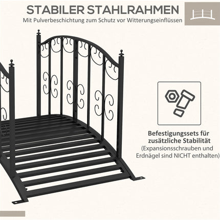 Gartenteichbrücke aus Stahl mit Blumengeländer, 1,19 m, schwarz