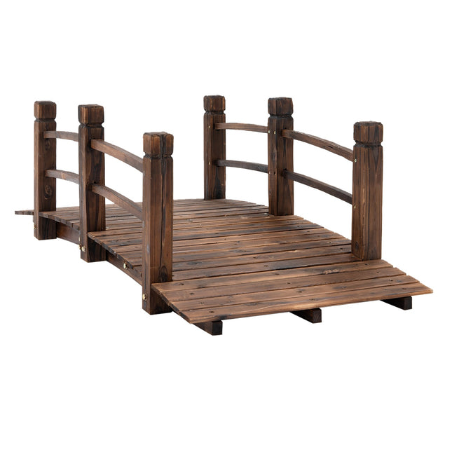 Gartenbrücke mit Geländer, dunkelbraune Fichte, 152 x 67 cm
