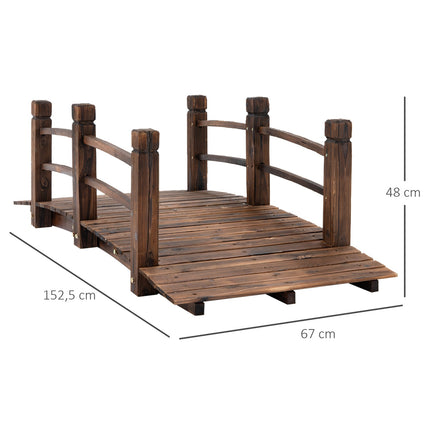 Gartenbrücke mit Geländer, dunkelbraune Fichte, 152 x 67 cm