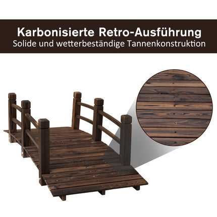 Gartenbrücke mit Geländer, dunkelbraune Fichte, 152 x 67 cm