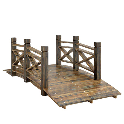 Gartenbrücke mit Geländer, verkohltes Tannenholz, 174x78x57,5 cm