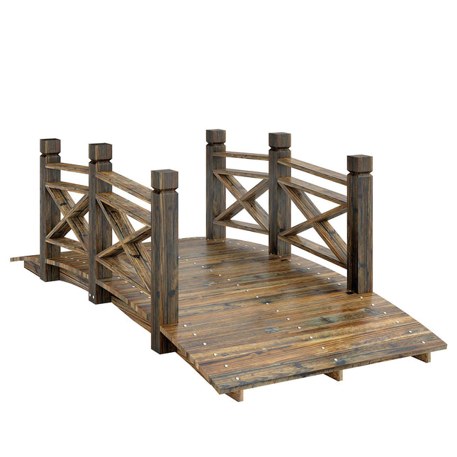 Gartenbrücke mit Geländer, verkohltes Tannenholz, 174x78x57,5 cm