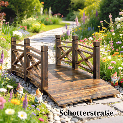 Gartenbrücke mit Geländer, verkohltes Tannenholz, 174x78x57,5 cm