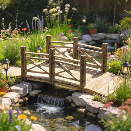Gartenbrücke mit Geländer, verkohltes Tannenholz, 174x78x57,5 cm