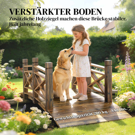 Gartenbrücke mit Geländer, verkohltes Tannenholz, 174x78x57,5 cm