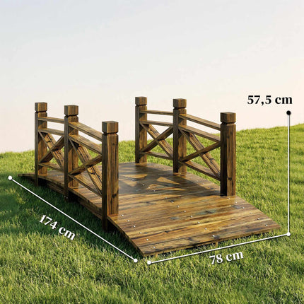 Gartenbrücke mit Geländer, verkohltes Tannenholz, 174x78x57,5 cm