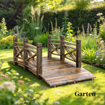 Gartenbrücke mit Geländer, verkohltes Tannenholz, 174x78x57,5 cm