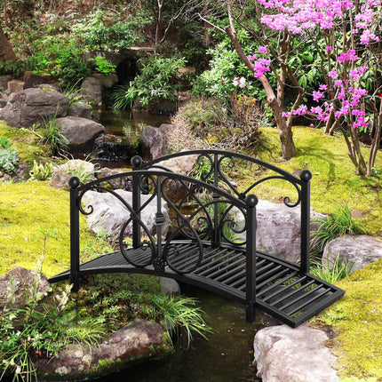 Gartenbrücke mit Sicherheitsgeländer, Metall, Schwarz, 102x48x49 cm