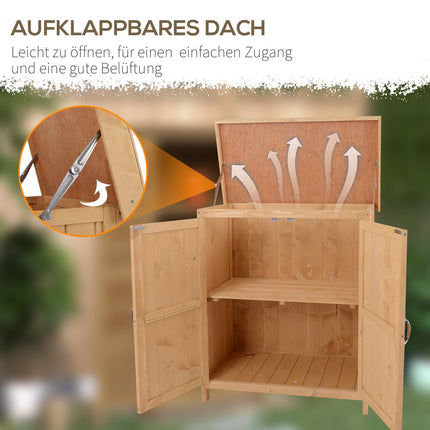 Wetterfester Gartenholzschrank aus Fichte, Doppeltüren, 2 Fächer