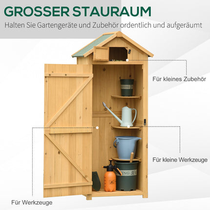 Holz-Gartengerätehaus mit Regalen, Bitumendach, Fenster