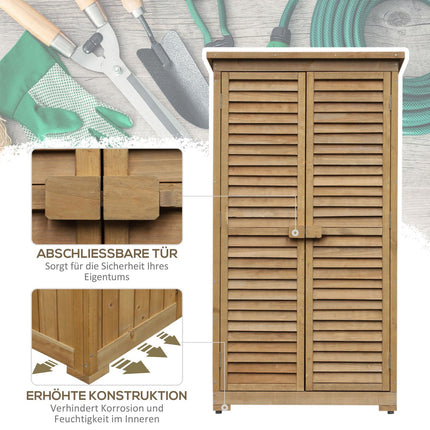Wooden garden tool shed with slatted doors, 87x46.5x160 cm