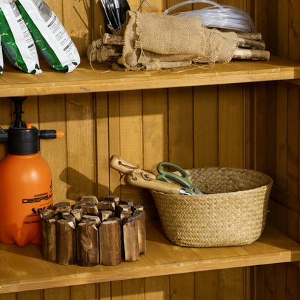 Wooden garden tool shed with slatted doors, 87x46.5x160 cm