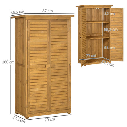 Wooden garden tool shed with slatted doors, 87x46.5x160 cm