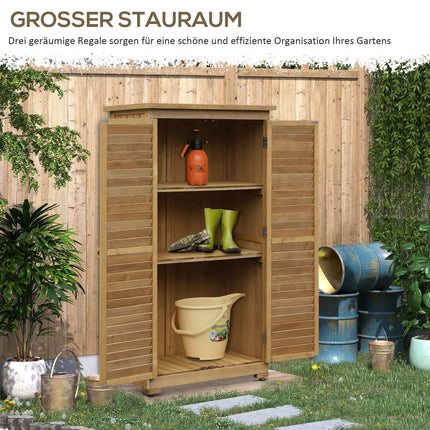Wooden garden tool shed with slatted doors, 87x46.5x160 cm