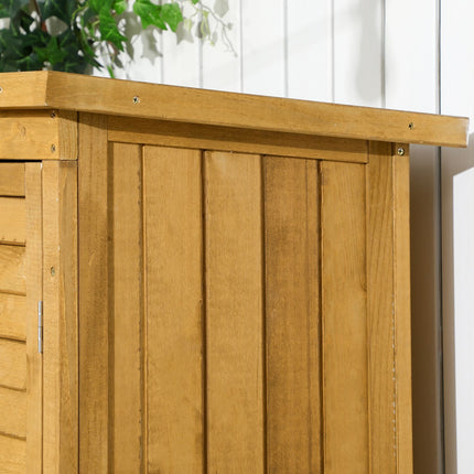 Wooden garden tool shed with slatted doors, 87x46.5x160 cm