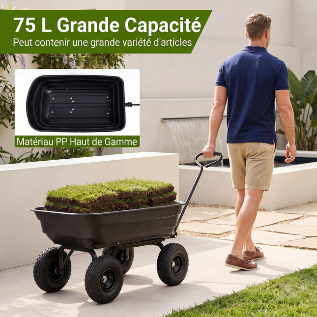 Garden Cart with 75L Tilting Bed, 300kg Capacity, Black