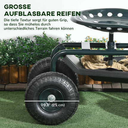 Gartenwagen mit Drehsitz, verstellbarer Höhe, Stahl