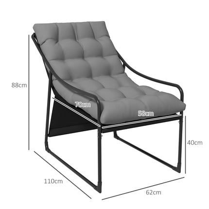 Grauer Garten-Loungesessel mit Kissen, Armlehnen, 120 kg Tragkraft