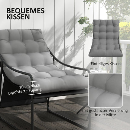 Grauer Garten-Loungesessel mit Kissen, Armlehnen, 120 kg Tragkraft