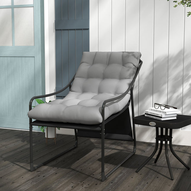 Grauer Garten-Loungesessel mit Kissen, Armlehnen, 120 kg Tragkraft