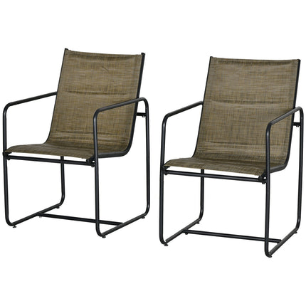 Garden chairs Set of 2, steel mesh, brown with armrests