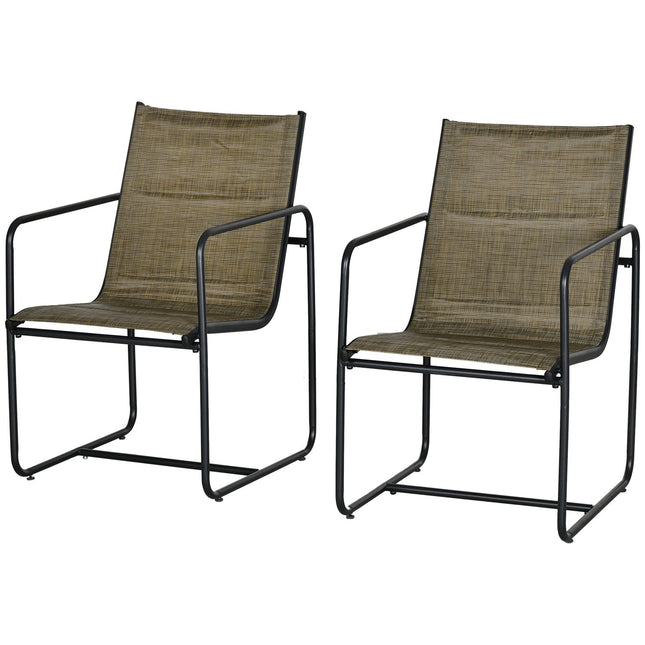 Gartensessel 2er-Set, Stahlgewebe, braun mit Armlehnen