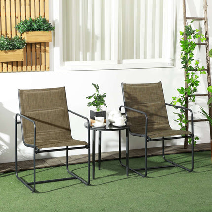 Garden chairs Set of 2, steel mesh, brown with armrests