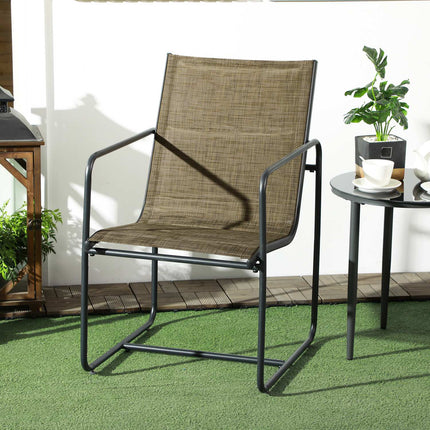 Garden chairs Set of 2, steel mesh, brown with armrests