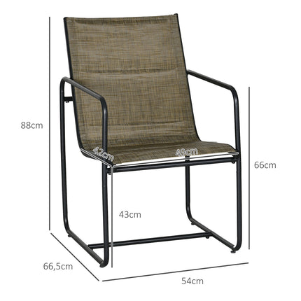 Garden chairs Set of 2, steel mesh, brown with armrests