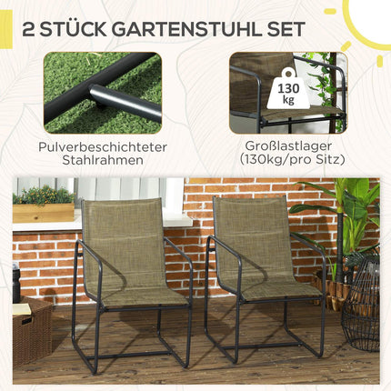 Garden chairs Set of 2, steel mesh, brown with armrests