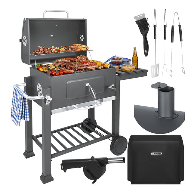 Garden Charcoal Grill with Cast Iron Grate and Cover