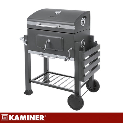 Garden Charcoal Grill with Cover, Cast Iron Grate, Thermometer