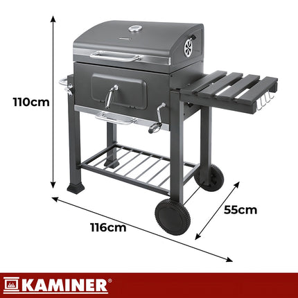 Garden Charcoal Grill with Cover, Cast Iron Grate, Thermometer