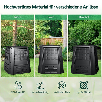 Gartenkomposter 380L – Schwarz, robustes PP mit Deckel