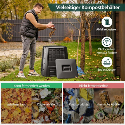 Gartenkomposter 380L – Schwarz, robustes PP mit Deckel