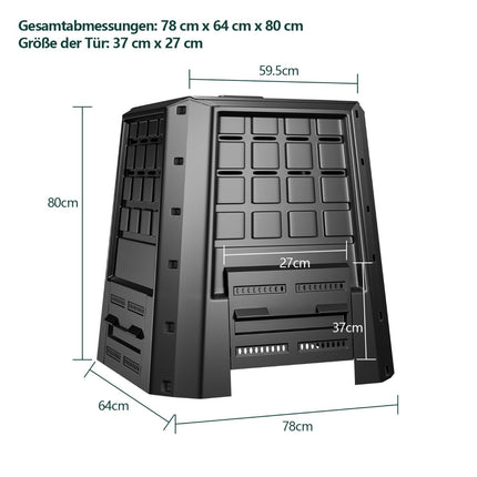 Gartenkomposter 380L – Schwarz, robustes PP mit Deckel