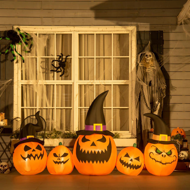 Aufblasbarer Halloween-Kürbis mit Hexenhut und LED-Beleuchtung