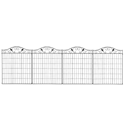 Dekorativer Gartenzaun aus schwarzem Metall, 4 Paneele, 365x112 cm